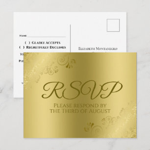 Carte Postale Gold on Gold Elegant Floral Filigree Wedding RSVP