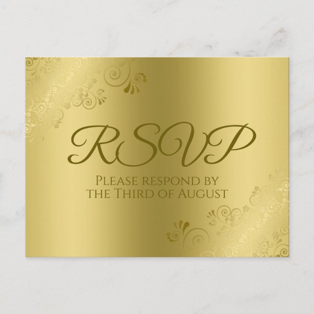 Carte Postale Gold on Gold Elegant Floral Filigree Wedding RSVP (Devant)