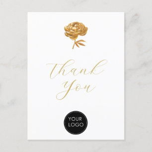 Carte Postale Gold Peony Business Logo Script Merci Blanc