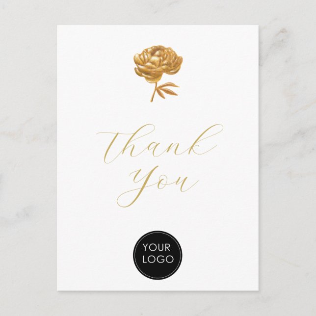 Carte Postale Gold Peony Business Logo Script Merci Blanc (Devant)
