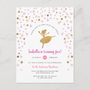 Carte Postale Gold & Pink Confetti Ballerina Invitation Annivers