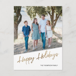 Carte Postale Gold Script Happy Holidays Photo de famille