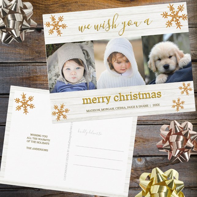 Carte Postale Gold Snowflake 3 Photo Joyeux Noël (Créateur téléchargé)