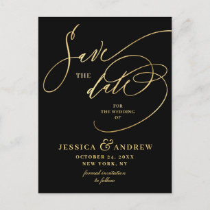 Carte Postale Golden Elegant Calligraphie Mariage Enregistrer la