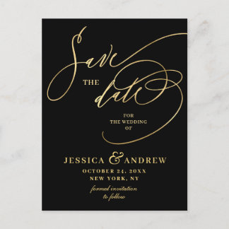 Carte Postale Golden Elegant Calligraphie Mariage Enregistrer la