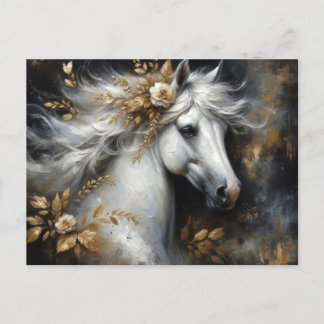 Carte Postale Golden Floral White Horse Art
