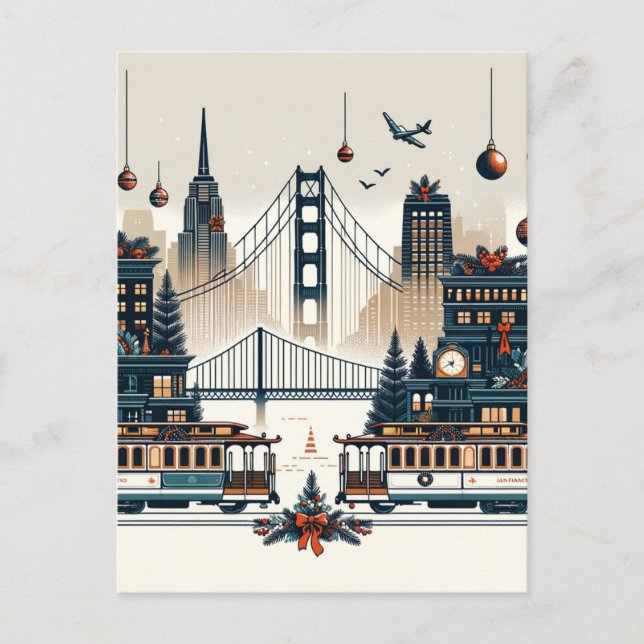 Carte Postale Golden Gate Holiday Magie San Francisco Noël (Devant)