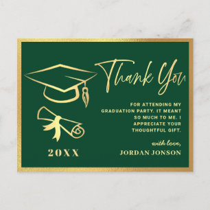 Carte Postale Golden Green Moderne Merci de la fête de graduatio