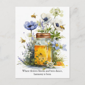 Carte Postale Golden Harmony Honey, Flowers, and Bees