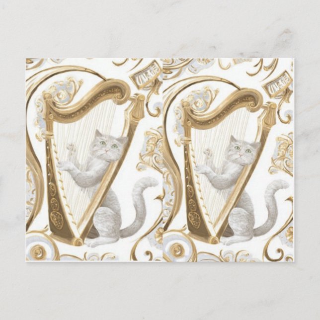 Carte Postale Golden Harp Cat Postcard – Elegant Fantasy Art (Devant)