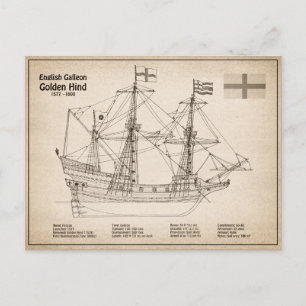 Carte Postale Golden Hind - Plan directeur des navires SD