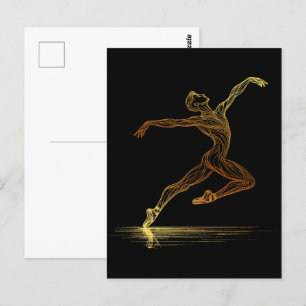 Carte Postale Golden Line Art Ballet Dancer Illustration élégant