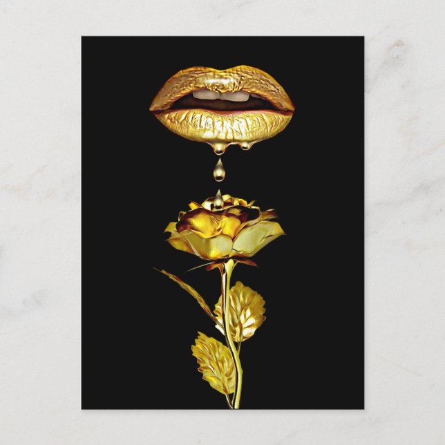 Carte Postale Golden Lips Dripping Liquid Gold Art  (Devant)