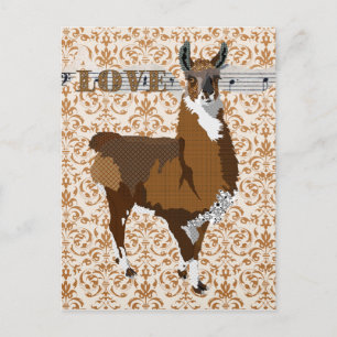 Carte postale Golden Llama Love Damask
