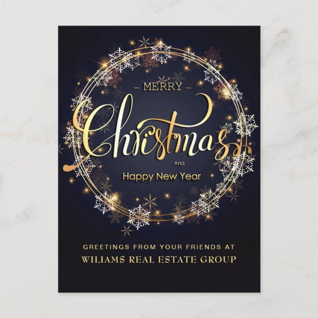 Carte Postale Golden Navy Noël Snowflake Accueil d'entreprise (Devant)