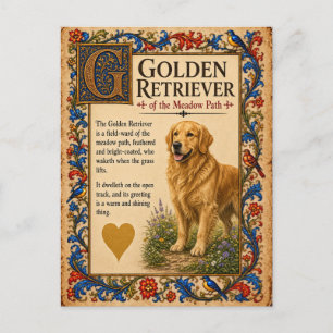 Carte Postale Golden Retriever, Art du Bestiaire Médiéval