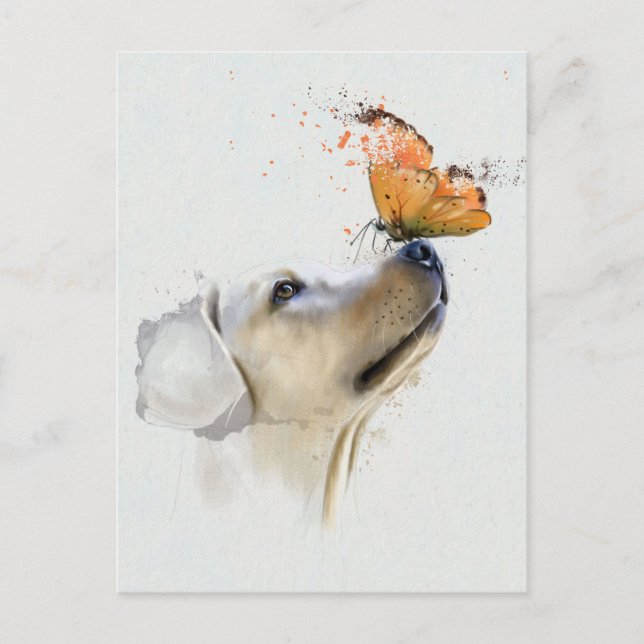 Carte Postale Golden Retriever avec un papillon sur son nez (Devant)