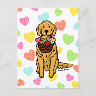 Carte Postale Golden Retriever Cartoon Hearts