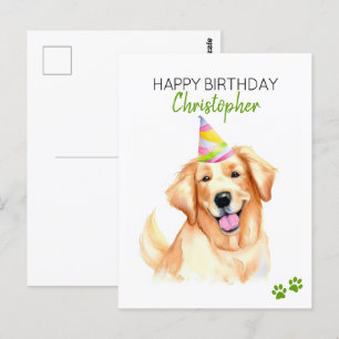 Carte Postale Golden Retriever Chien Personnalisé Joyeux Anniver