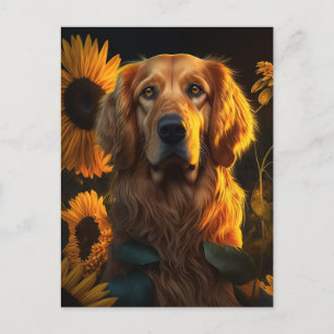 Carte Postale Golden Retriever dans le champ de tournesol - Cart