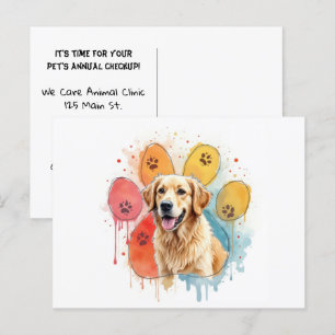 Carte Postale Golden Retriever Dog dans un Empreinte de patte