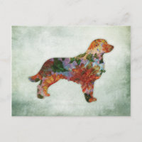 Golden Retriever Dog Floral On Green