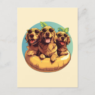 Carte Postale Golden Retriever Dogs - Flottes de la piscine d'ét