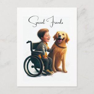 Carte Postale Golden Retriever et Boy