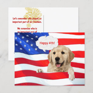Carte Postale Golden Retriever Et Merci Drapeau Américain
