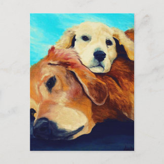 Carte Postale Golden Retriever et Puppy