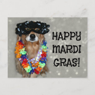 Carte Postale Golden Retriever Happy Mardi Gras