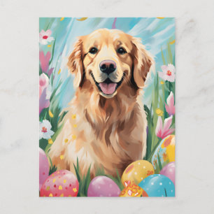 Carte Postale Golden Retriever Happy Pâques