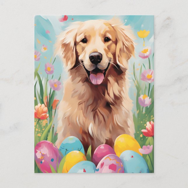Carte Postale Golden Retriever Happy Pâques (Devant)