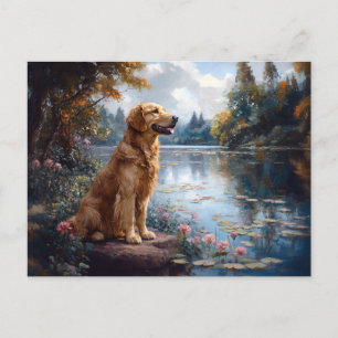 Carte Postale Golden Retriever Lake Lily Pads