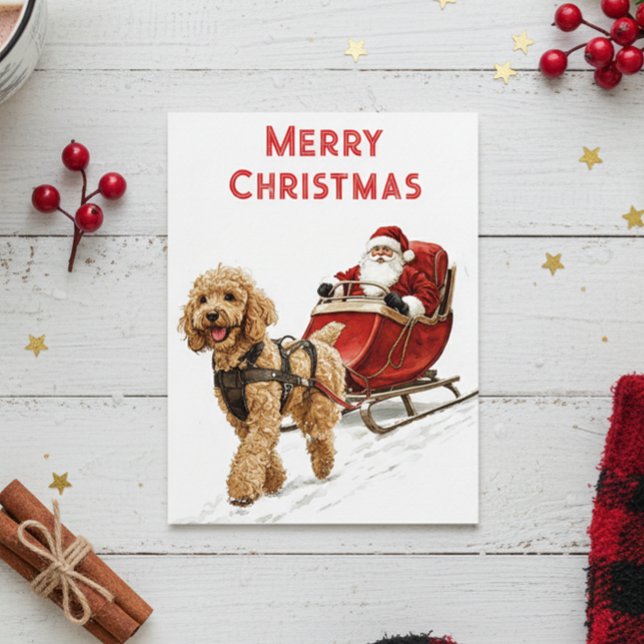 Carte Postale Goldendoodle et Père Noël Chien Noël (Créateur téléchargé)