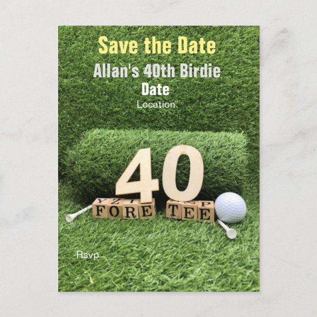 Carte Postale Golf 40e anniversaire avec balle de golf et tee (Devant)