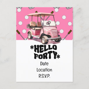 Carte Postale Golf 40e anniversaire avec panier rose femme golfe