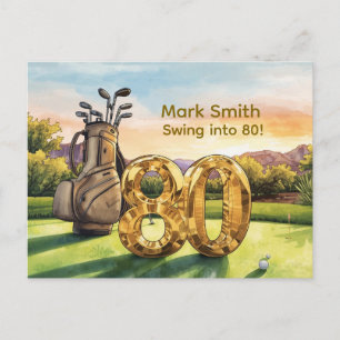 Carte Postale Golf 80e anniversaire avec voiturette de golf sur