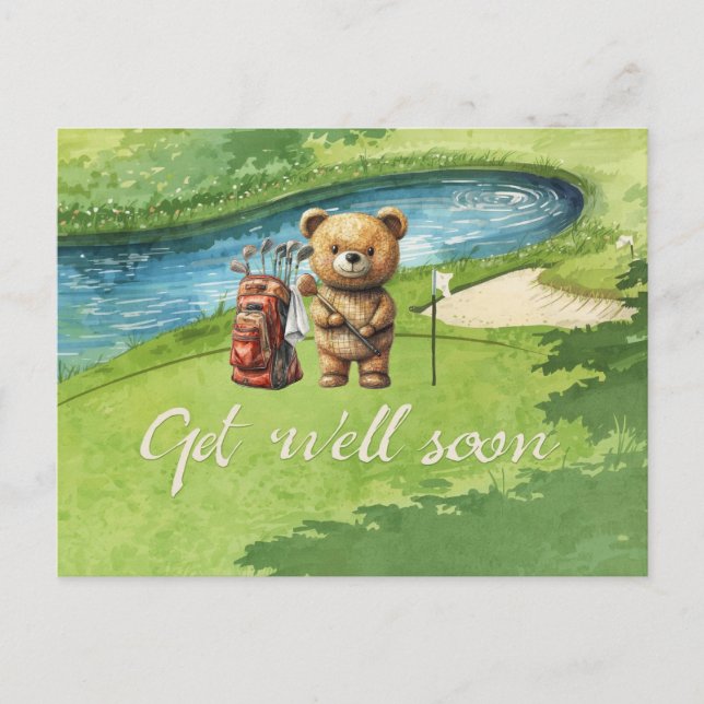 Carte Postale Golf Allez-y bientôt avec golfeur en vert (Devant)