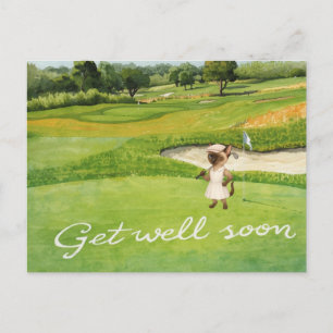 Carte Postale Golf Allez-y bientôt avec golfeur golf sur green