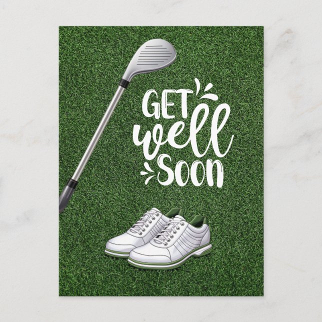 Carte Postale Golf Allez-y bientôt avec golfeur golf sur green (Devant)