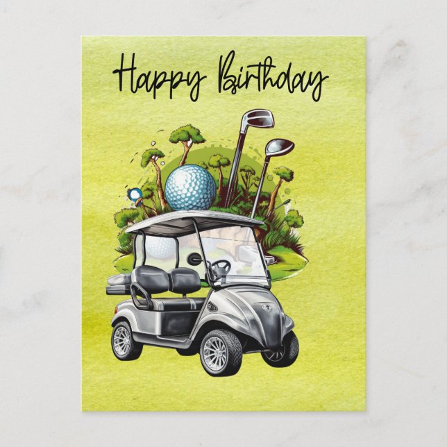 Carte Postale Golf Anniversaire avec voiturette (Devant)