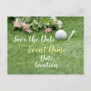 Carte Postale Golf avec fleurs sur herbe verte sauver la date