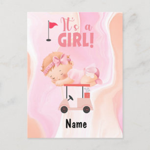 Carte Postale Golf Baby Girl sur voiturette de golf avec sac de 
