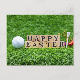 Carte Postale Golf Bonne Pâques au Golfer avec balle sur vert