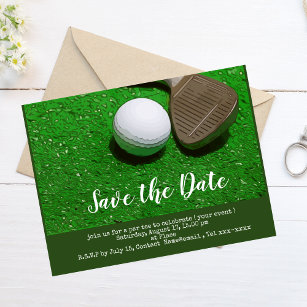 Carte Postale Golf économisez la date avec balle de golf et coin