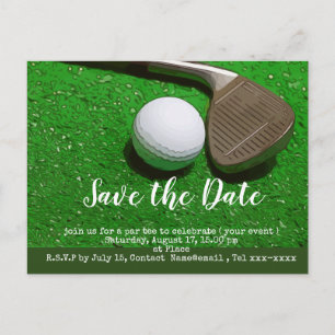 Carte Postale Golf économisez la date avec balle de golf et coin