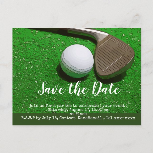 Carte Postale Golf économisez la date avec balle de golf et coin (Devant)