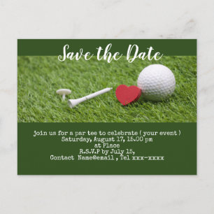 Carte Postale Golf économisez la date avec balle de golf et tee 