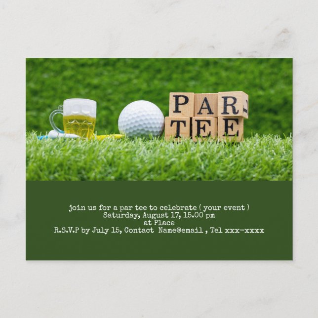 Carte Postale Golf économisez la date avec balle de golf et tee (Devant)